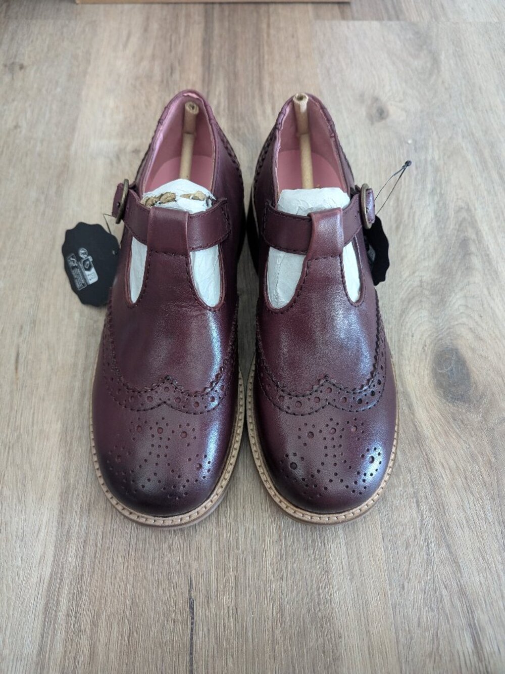 JOANIE GRENOBLE LEATHER T-BAR BROGUES IN OXBLOOD RED - EU 39 - US 8